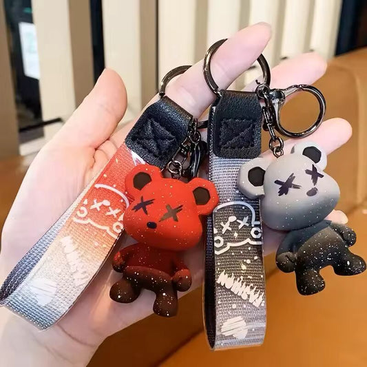 Cartoon Bear Key Chain Chameleon Resin Keychain Webbing Tape Fashion Doll Bag Pendant Holiday Car Key Ring For Girl Jewelry Gift